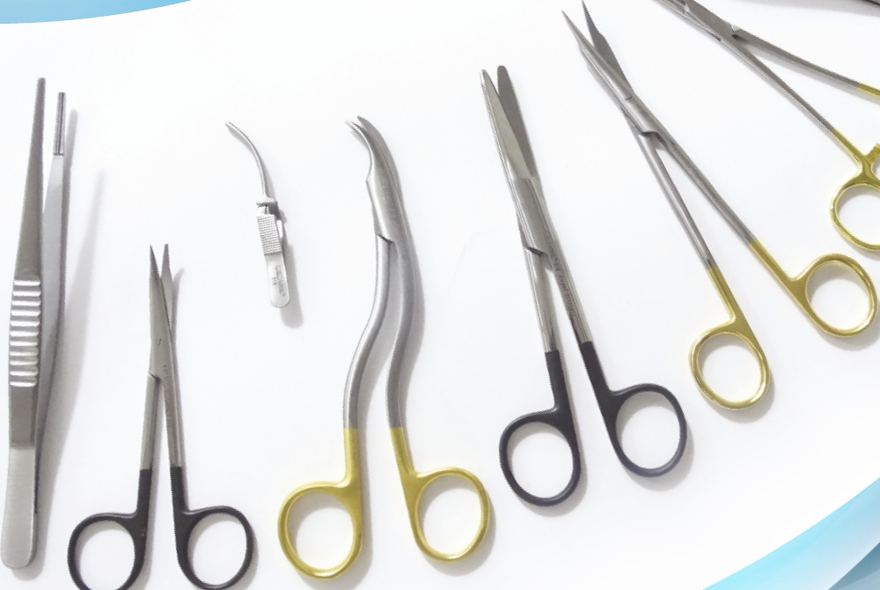 Loyal Surgicals scissors, forceps and needle holders with tungsten carbide tips and gold-plated rings